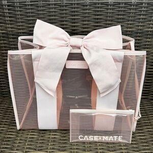 Case-Mate Jelly Tote Bag Large Clear Pink Bow Waterproof Beach Travel Bag